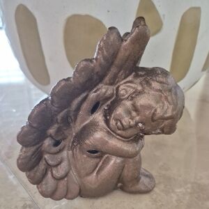 Neiman Marcus Bronze Cherub Figurine W/Potpourri Satchel